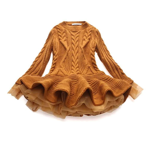 Tisuna Girl'S Sweater Dress Solid Color Pullover Sweater Breathable Party Wear Knit Dress For Kids Age 2-7 Years