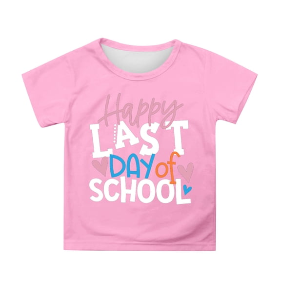 Tisuna Girls 100 Days Of School Tshirt Letter Print Short Sleeve Crew Neck Tops Comfortable Lightweight Child Toddler Summer Shirt Pink Size 3-4 Years