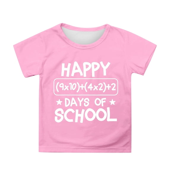 Tisuna Girls 100 Days Of School Tshirt Letter Print Short Sleeve Crew Neck Tops Comfortable Lightweight Child Toddler Summer Shirt Pink Size 8-9 Years