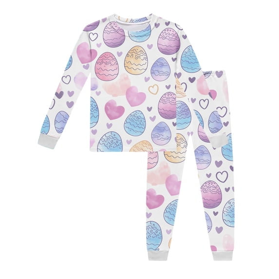 Tisuna Girls 2 Pieces Pajamas Matching Set Child Cartoon Print Long Sleeve Crew Neck Sleepwear Casual Breathable Kids Spring Summer Easter Outfit Set Size 7-8 Years