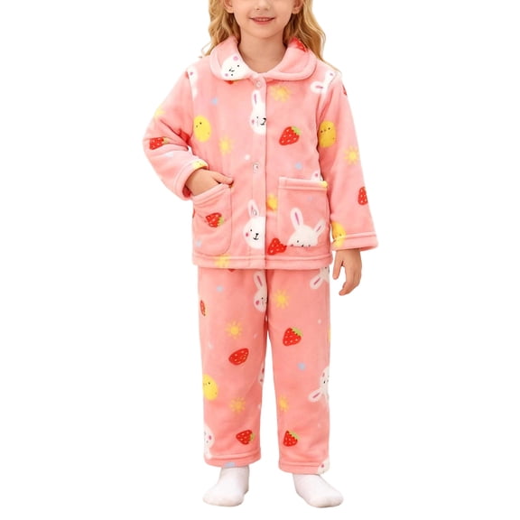 Tisuna Girls Boys Outfits Set Child Dinosaur Print Long Sleeve Lapel Neck Loungewear Fashion Casual Autumn Winter Kids Button Up Homewear Set Pink Size 1-2 Years