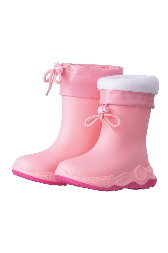 Girls Boys Rain Boots Child Solid Color Anti Slip Pull On Shoes Fashion Soft Children'S High Booties Pink Size 11-12 Years