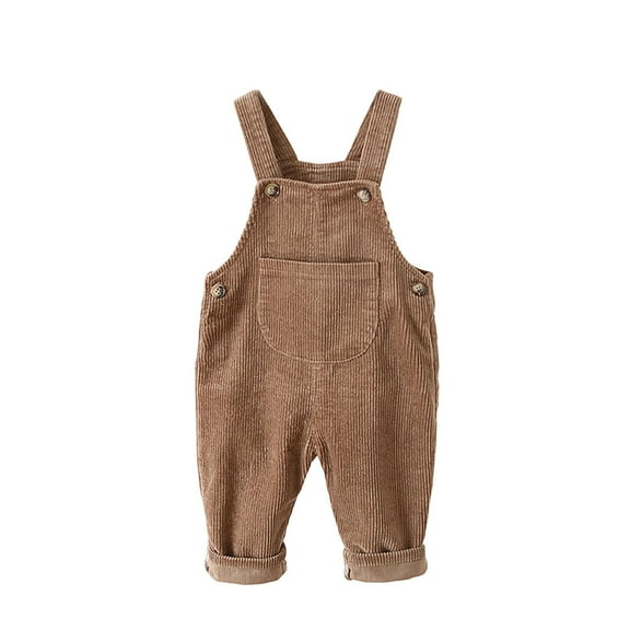 Tisuna Girls Boys Romper Infant Solid Color Sleeveless Suspender Jumpsuit Breathable Leisure Kids Fall Winter Overalls Pants Coffee Size 0-6 Months