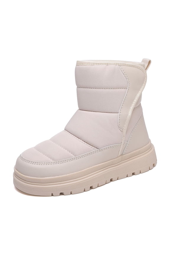 Girls Boys Snow Boots Child Solid Color Pull On Short Booties Thermal Lightweight Kids Winter Snow Boots Beige Size 6-7 Years