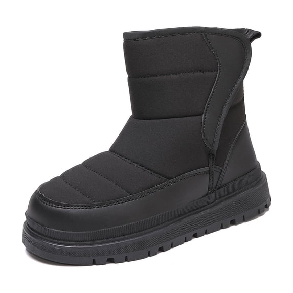 Tisuna Girls Boys Snow Boots Child Solid Color Pull On Short Booties Thermal Lightweight Kids Winter Snow Boots Black Size 13-13.5 Years