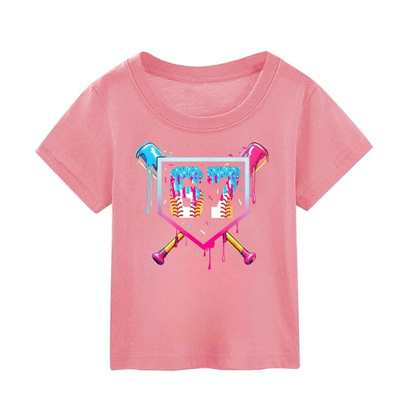 Tisuna Girls Boys Tops Child Cartoon 67 Print Short Sleeve Crew Neck Shirts Casual Comfortable Summer Kids Pullover Outfits Pink Size 6-7 Years