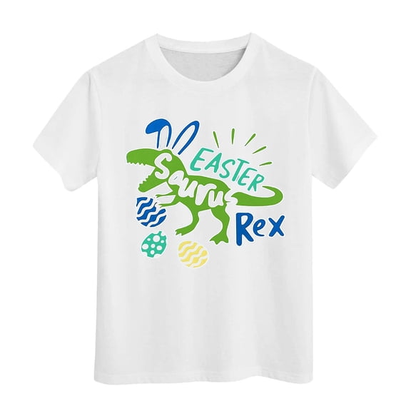 Tisuna Girls Boys Tops Child Cartoon Print Short Sleeve Crew Neck Shirts Breathable Leisure Summer Kids Easter Outfits White Size 4-5 Years