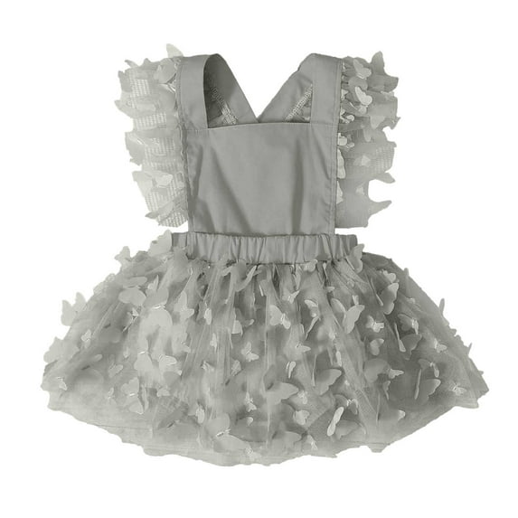 Tisuna Girls Butterfly Dresses Infant Solid Color Sleeveless Suspender Romper Fashion Stylish Baby Girls Summer Festival Casual Wear Size 6-9 Months