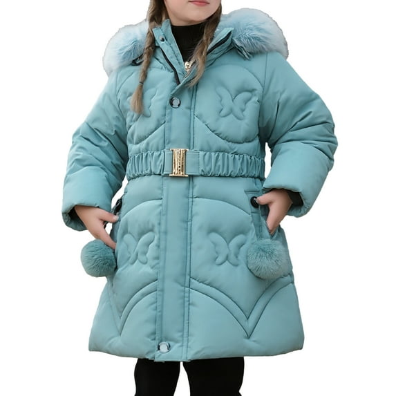 Tisuna Girls Coat Child Solid Color Long Sleeve Hooded Jacket Breathable Warm Autumn Winter Kids Zipper Outerwear Sky Blue Size 9-10 Years