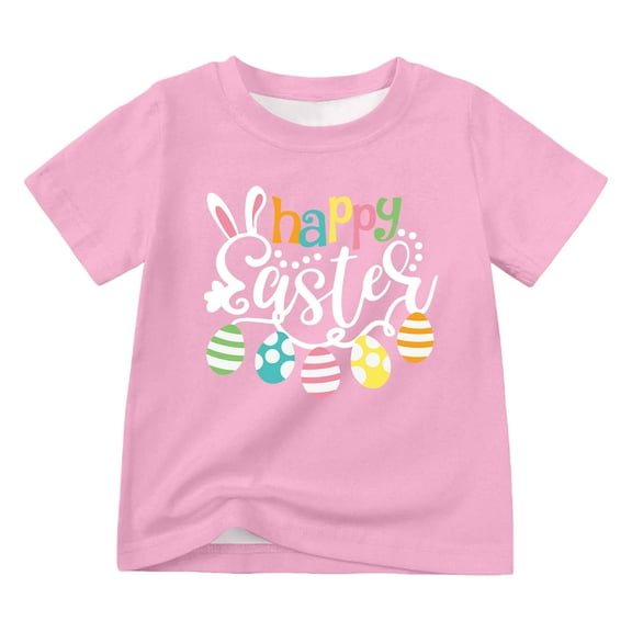 Tisuna Girls Crewneck Tops Child Diy Cartoon Print Short Sleeve Pullover Shirts Casual Loose Kids Summer Festival Clothes Pink Size 2-3 Years