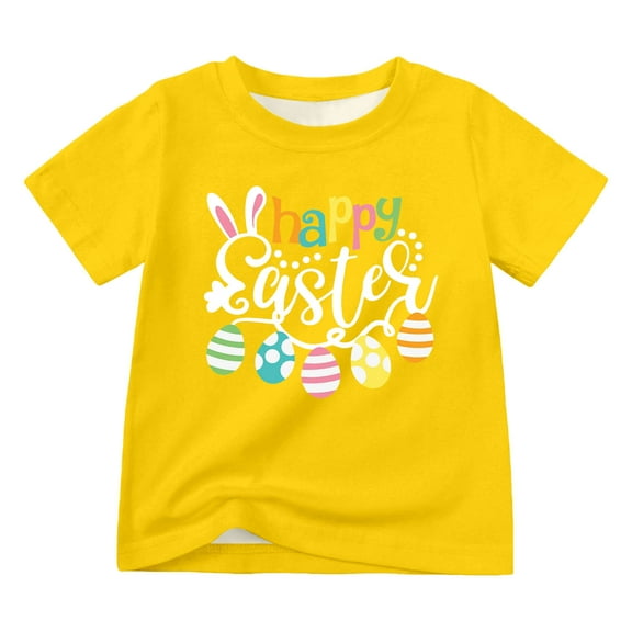 Tisuna Girls Crewneck Tops Child Diy Cartoon Print Short Sleeve Pullover Shirts Casual Loose Kids Summer Festival Clothes Yellow Size 4-5 Years