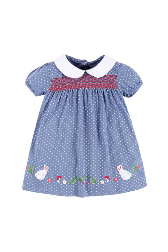 Girls Easter Dress Toddler Polka Dot Print Short Sleeve Crew Neck Dresses Breathable Soft Little Girls Festival Summer Dress Sky Blue Size 2-3 Years