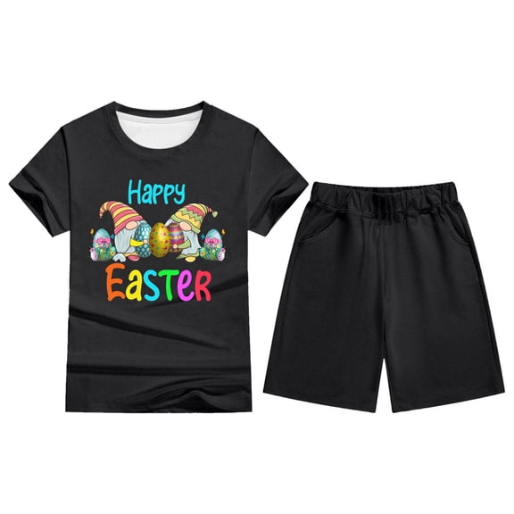 Tisuna Girls Easter Outfit Set Child Letter Print Short Sleeve Crew Neck Sweatsuit Lightweight Breathable Summer Kids Tops And Shorts Set Size 11-12 Years