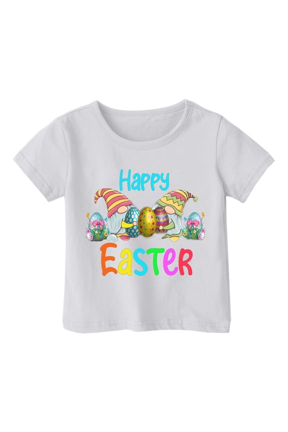 Girls Easter Shirts Child Cartoon Print Short Sleeve Crew Neck Tops Casual Loose Kids Summer Pullover Tops White Size 12-13 Years