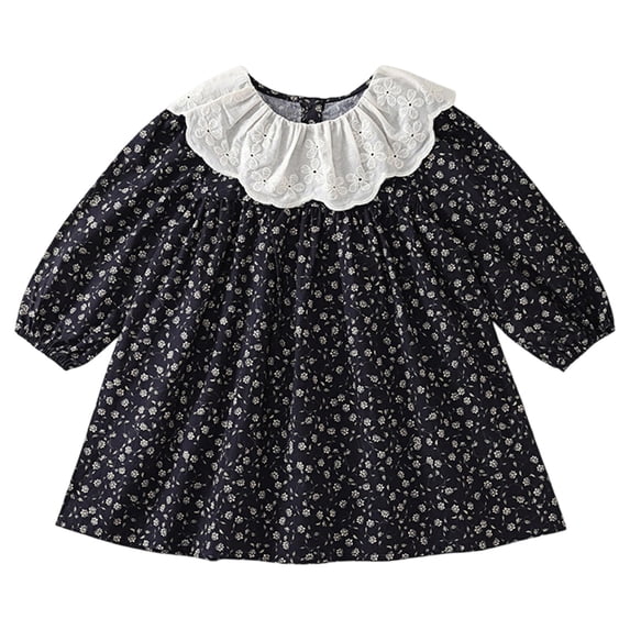 Tisuna Girls Fall Dress For Kids Casual Floral Print Dresses Little Girls Performance Wear Crewneck Dress Size 3-4 Years