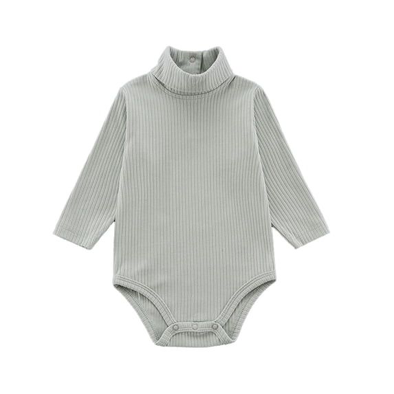 Tisuna Girls Fall Romper Solid Color Long Sleeve High Neck Snap Button Bodysuit Soft Comfortable Everyday Wear Jumpsuit Size 3-6 Months