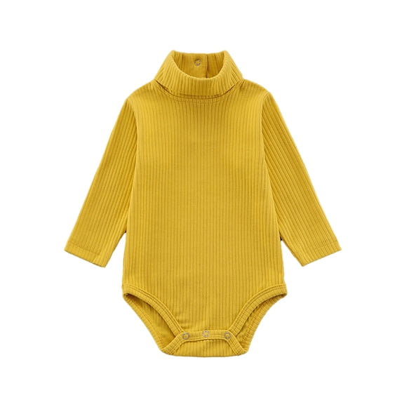 Tisuna Girls Fall Romper Solid Color Long Sleeve High Neck Snap Button Bodysuit Soft Comfortable Everyday Wear Jumpsuit Size 6-9 Months