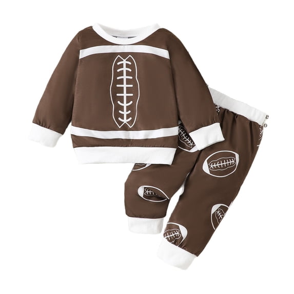Tisuna Girls Fall Sweat Outfit Set Kids Breathable Long Sleeve Crew Neck Rugby Print Tops And Pants Outfits Children'S 2 Pieces Daily Wear Matching Set Size 6-12 Months