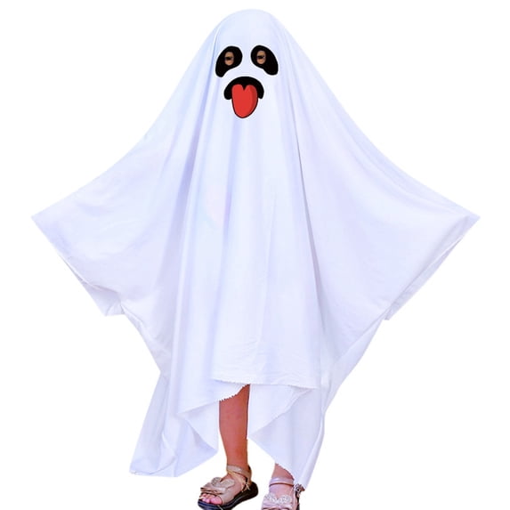 Tisuna Girls Halloween Ghost Dress Up Robe For Kids Long Sleeve Hooded Clothes Little Girls Halloween Cute Outfits Size 5-9 Years White