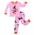 thumbnail image 1 of Tisuna Girls Halloween Pajamas Set Witch Hat Print Long Sleeve Tshirts And Pants Set Trendy Daily Loungewear For Age 2-12 Years, Pink, 1 of 5