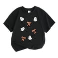 thumbnail image 1 of Tisuna Girls Halloween T Shirts Kids Ghost Bow Print Short Sleeve Crewneck Tops Girls Halloween Lightweight Outfits Size 4-5 Years Black, 1 of 4