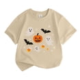 thumbnail image 1 of Tisuna Girls Halloween T Shirts Kids Pumpkin Ghost Print Short Sleeve Crewneck Tops Girls Halloween Breathable Tees Shirts Size 4-5 Years Beige, 1 of 3