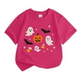 thumbnail image 1 of Tisuna Girls Halloween T Shirts Kids Pumpkin Ghost Print Short Sleeve Crewneck Tops Girls Halloween Breathable Tees Shirts Size 7-8 Years Pink, 1 of 3