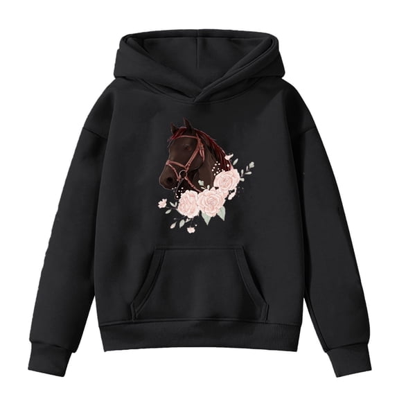 Tisuna Girls Hoodies Kids Soft Animals Print Hoodie With Kangaroo Pocket Teen And Youth Daily Party Long Sleeve Tops Clothes Size 4-5 Years