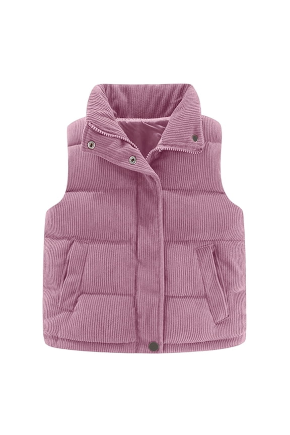 Girls Jacket Child Solid Color Sleeveless Stand Collar Coat Comfortable Soft Autumn Winter Girls Zipper Outerwear Pink Size 3-4 Years