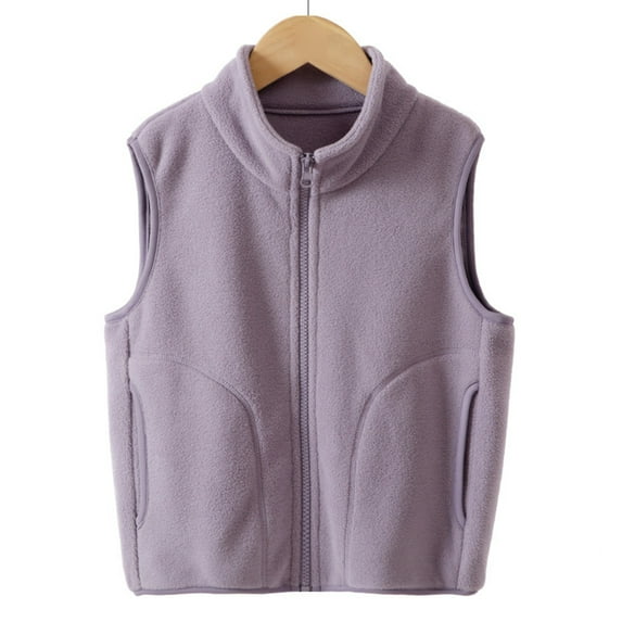 Tisuna Girls Jacket Child Solid Color Sleeveless Stand Collar Vest Lightweight Soft Autumn Winter Kids Outerwear Light Purple Size 5-6 Years