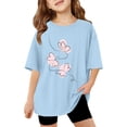 thumbnail image 1 of Tisuna Girls Loose Fit Shirt Child Butterfly Print Short Sleeve Crew Neck Tops Casual Breathable Kids Children Summer T Shirt Light Blue Size 6-7 Years, 1 of 6