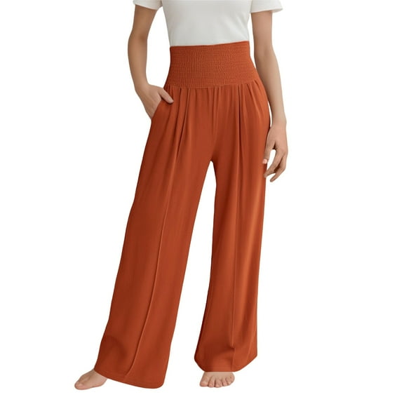 Tisuna Girls Pants Child Solid Color High Elastic Waist Wide Leg Trousers Leisure Breathable Spring Autumn Girls Beach Pants Orange Size 13-14 Years