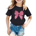 thumbnail image 1 of Tisuna Girls Pullover Summer Tees Bowknot Print Short Sleeve Crew Neck Tops Fashion Elegant Child Girls Toddler Regular Fit T-Shirt Black Size 1-2 Years, 1 of 4