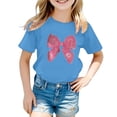 thumbnail image 1 of Tisuna Girls Pullover Summer Tees Bowknot Print Short Sleeve Crew Neck Tops Fashion Elegant Child Girls Toddler Regular Fit T-Shirt Blue Size 3-4 Years, 1 of 4