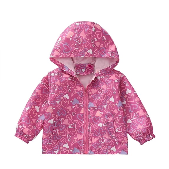 Tisuna Girls Rain Jacket Lightweight Zip Up Hooded Jackets Graphic Print Everyday Wear Windbreaker For Child Age 12 Months-5 Years Pink