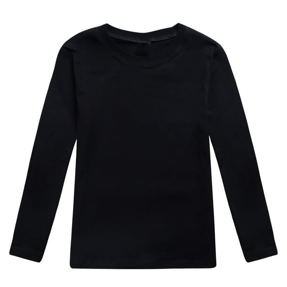 Tisuna Girls Shirts Child Solid Color Long Sleeve Crew Neck Tops Comfortable Leisure Autumn Kids Outdoor Wear Black Size 4-5 Years