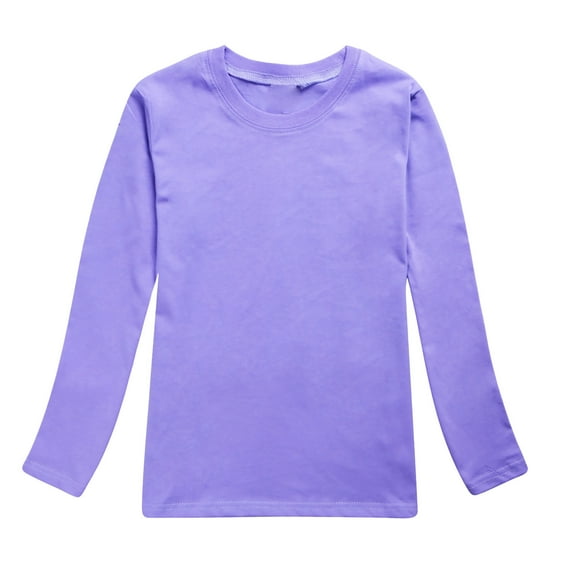 Tisuna Girls Shirts Child Solid Color Long Sleeve Crew Neck Tops Comfortable Leisure Autumn Kids Outdoor Wear Purple Size 3-4 Years