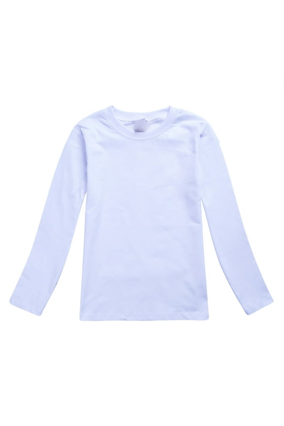 Girls Shirts Child Solid Color Long Sleeve Crew Neck Tops Comfortable Leisure Autumn Kids Outdoor Wear White Size 6-7 Years