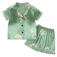 thumbnail image 1 of Tisuna Girls Sleep Outfit Set Toddler Floral Print Short Sleeve Lapel Collar Loungewear Breathable Soft Girls 2 Pieces Summer Holiday Homewear Set Green Size 5-6 Years, 1 of 7