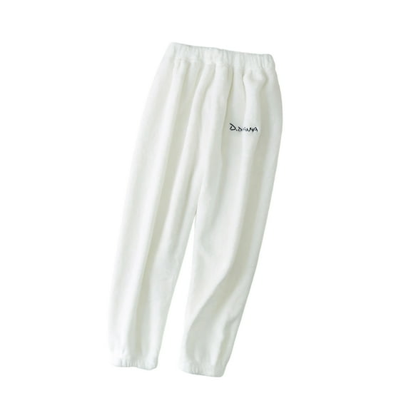 Tisuna Girls Sleepwear Pants Child Solid Color Elastic Waist Straight Leg Trousers Thick Warm Autumn Winter Girls Pants White Size 3-4 Years