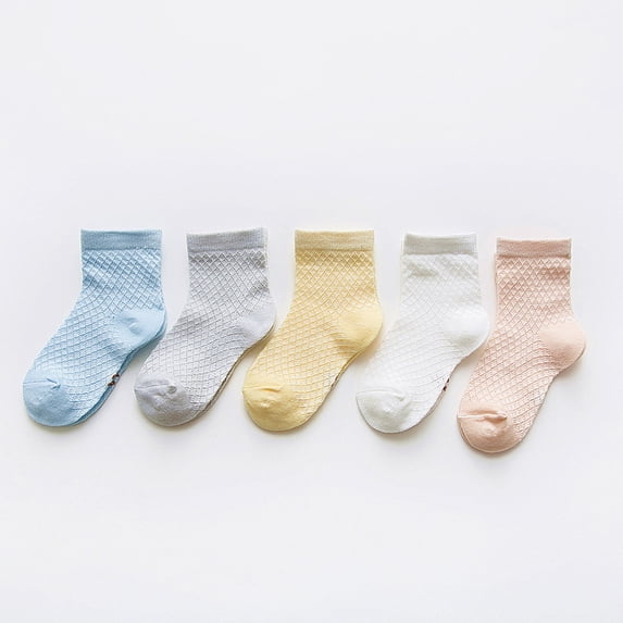 Tisuna Girls Socks Kids Toddler 5-Pack Ankle Floor Socks Solid Color Thin Breathable Socks For Toddler Baby Girls Kids Age 12-24 Months Light Blue