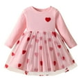thumbnail image 1 of Tisuna Girls Spring Dresses Toddler Heart Print Long Sleeve Crew Neck Dress Fashion Cute Little Girls Valentine Festival Tulle Dress Red Size 3-4 Years, 1 of 7