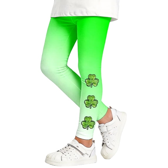 Tisuna Girls St Patricks Day Leggings Child Cartoon Print Elastic Waist Tight Leg Yoga Pants Fashion Stretchy Little Girls Play Holiday Festive Outfits Green1 Size 4-5 Years