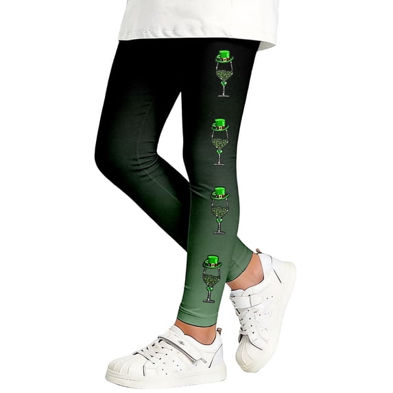 Tisuna Girls St Patricks Day Leggings Child Cartoon Print Elastic Waist Tight Leg Yoga Pants Fashion Stretchy Little Girls Play Holiday Festive Outfits Green3 Size 4-5 Years