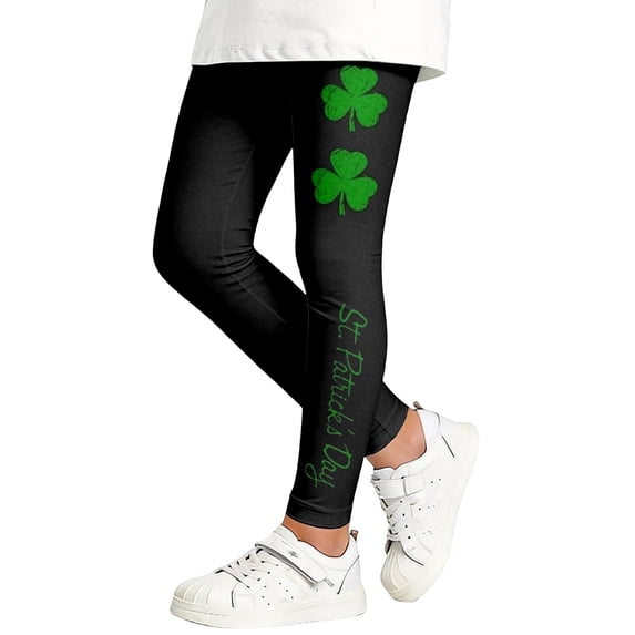 Tisuna Girls St Patricks Day Leggings Child Cartoon Print Elastic Waist Tight Leg Yoga Pants Fashion Stretchy Little Girls Play Holiday Festive Outfits Black Size 11-12 Years