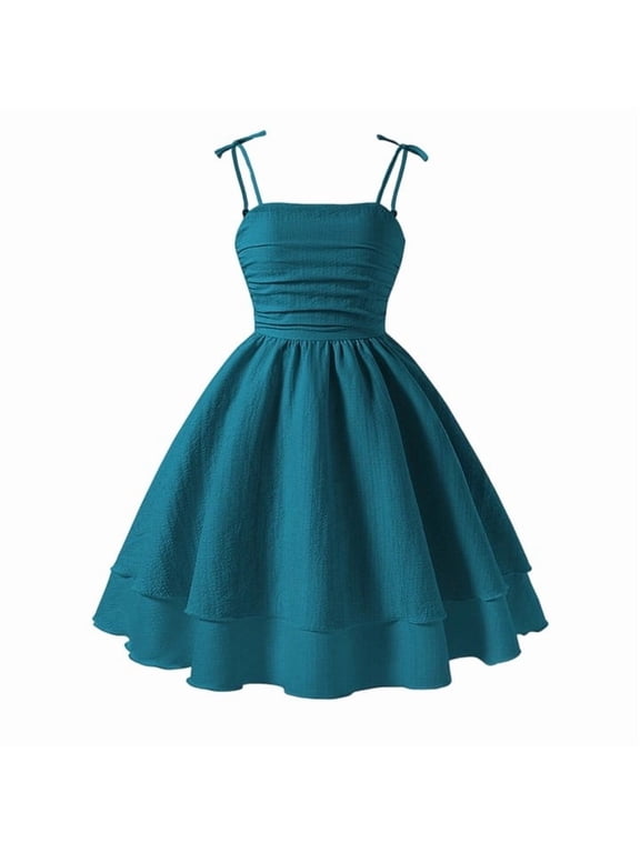 Girls Summer Dress Child Solid Color Sleeveless Suspender Dresses Elegant Soft Girls Holiday Performance Modern Fit Midi Dance Dress Dark Green Size 8 Years