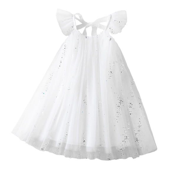 Tisuna Girls Summer Dress Toddler Sparkling Print Sleeveless Crew Neck Dresses Comfortable Soft Little Baby Girls Holiday School Party Casual Wear White Size 4-5 Years