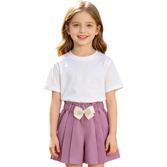 Tisuna Girls Summer Shorts For Kids Lightweight Wide Leg Casual Skirt Shorts With Bow Design Teen Youths Girls Breathable Everyday Wear Pink Size 13-14 Years