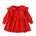 thumbnail image 1 of Tisuna Girls Sweater Dress Toddler Solid Color Long Sleeve Crew Neck Dresses Breathable Casual Autumn Winter Girls Festival Birthday Outfits Red Size 4-5 Years, 1 of 3