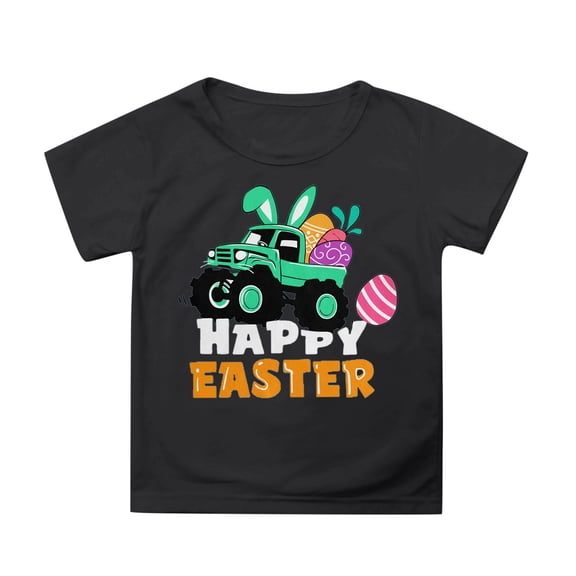 Tisuna Girls' T-Shirt For Easter Cartoon Print Short Sleeve Crew Neck Tops Fashion Loose Summer Girls Daily Wear Black Size 12-13 Years